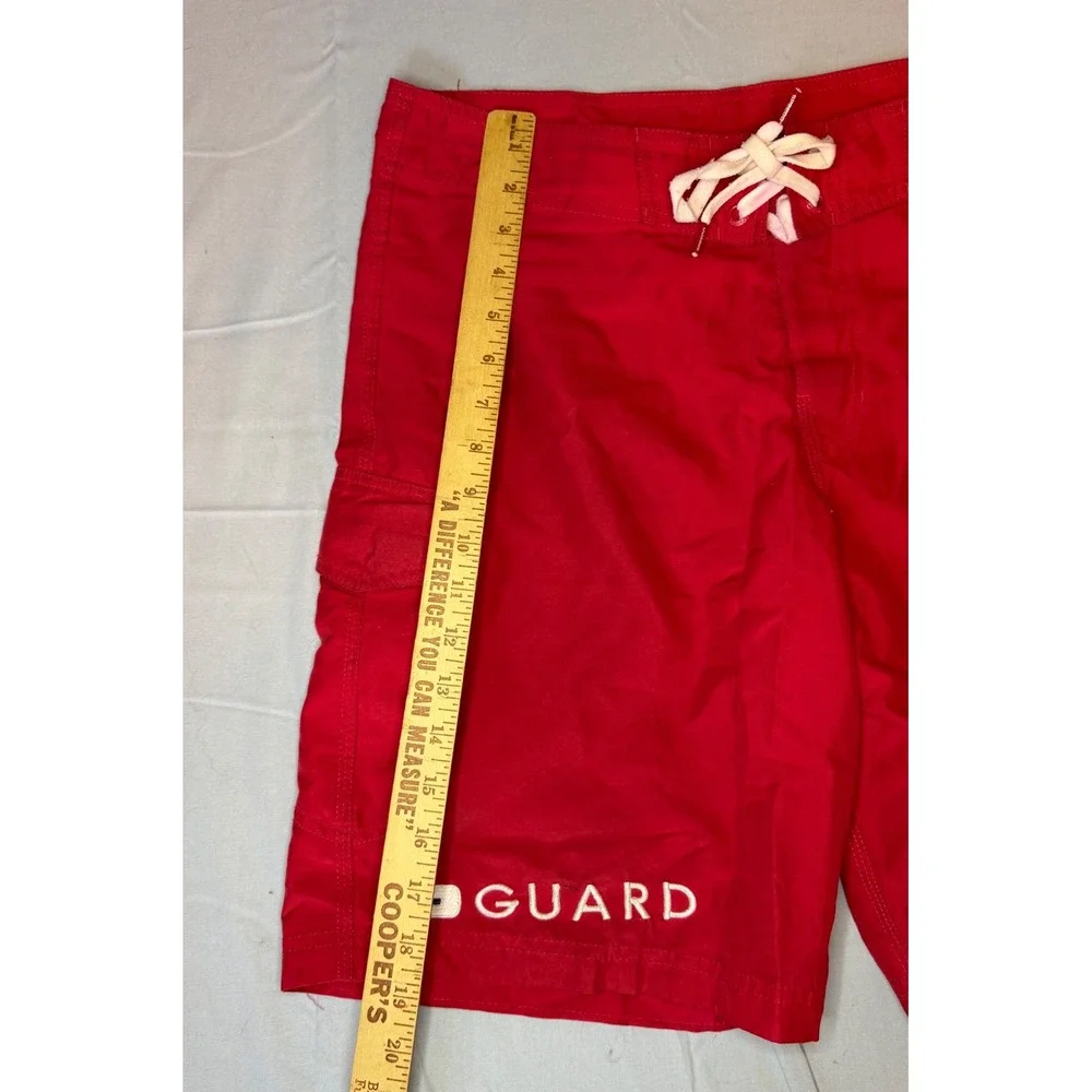 Y2K Speedo Lifeguard Board Shorts Mens 33 Red Guard Swim Trunks Beach Surf Cargo